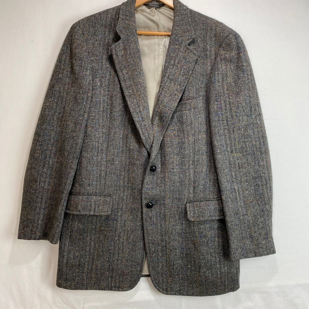 Paul Stuart Mens Grey Herringbone Tweed Sport Coat Blazer Made in Canada 43R